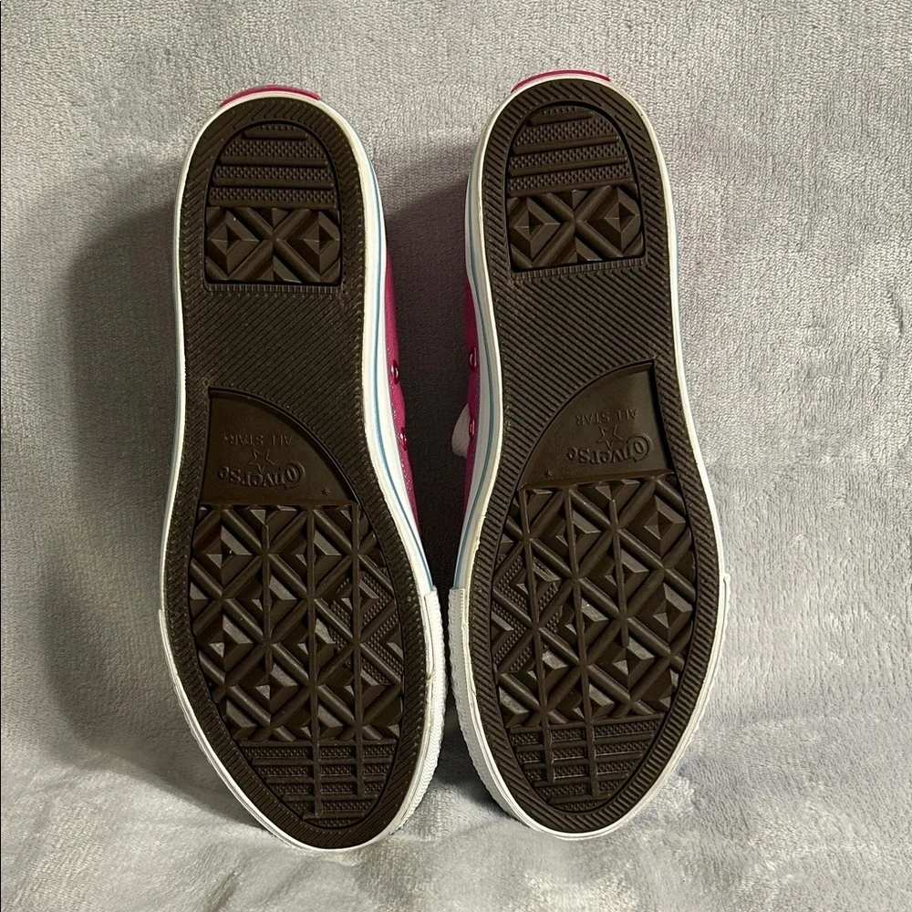 Converse All Star Kids Pink Glitter Sneakers With Double Tongue Size 6 Junior